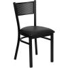 Flash Furniture HERCULES Series Black Grid Back Metal Restaurant Chair – Walnut Wood Seat(Black Vinyl Seat/Black Metal Frame)