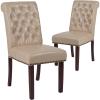 Flash Furniture HERCULES Series Black LeatherSoft Parsons Chair with Rolled Back, Accent Nail Trim and Walnut Finish(Beige Leathersoft)