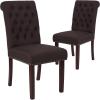 Flash Furniture HERCULES Series Black LeatherSoft Parsons Chair with Rolled Back, Accent Nail Trim and Walnut Finish(Brown Fabric)