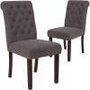Flash Furniture HERCULES Series Black LeatherSoft Parsons Chair with Rolled Back, Accent Nail Trim and Walnut Finish(Dark Gray Fabric)
