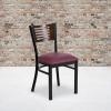 Walnut Wood Back/Burgundy Vinyl Seat/Black Metal Frame