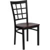 Flash Furniture Hercules Series Window Back Metal Restaurant Chair, Modern Upholstered Armless Dining Chair for Restaurants and Kitchens, Black(Mahogany Wood Seat/Black Metal Frame)