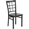 Flash Furniture Hercules Series Window Back Metal Restaurant Chair, Modern Upholstered Armless Dining Chair for Restaurants and Kitchens, Black(Walnut Wood Seat/Black Metal Frame)