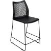 Flash Furniture Hercules Stacking Counter Height Stool with Vented Backrest and Gray Powder Coated Steel Sled Base with Integrated Footrest, Commercial Portable Stool – Navy(Black Plastic/Black Frame)