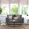 Flash Furniture Hudson Mid-Century Modern Loveseat – Dark Gray Faux Linen Upholstery – Buttonless Tufting – Wood Legs