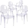 Flash Furniture Indoor/Outdoor Ghost Accent and Dining Chair with Curved Arms and Contoured Seat, Stackable Restaurant Chair, Transparent Crystal(Set of 4)