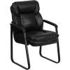 Flash Furniture Isla LeatherSoft Executive Side Reception Chair with Padded Arms and Sled Base, Upholstered Side Chair for Living Room/Office, Black(Black Leathersoft)