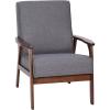 Flash Furniture Langston Commercial Mid Century Modern Chair – Black LeatherSoft Upholstery – Walnut Finish Wooden Frame and Arms – Extra Supportive Sinuous Springs(Dark Gray Faux Linen)