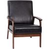 Flash Furniture Langston Commercial Mid Century Modern Chair – Black LeatherSoft Upholstery – Walnut Finish Wooden Frame and Arms – Extra Supportive Sinuous Springs(Black Leathersoft)