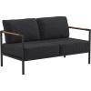 Flash Furniture Lea Indoor/Outdoor Loveseat with Cushions-Modern Aluminum Framed Loveseat with Teak Accent Arms, Black with Charcoal Cushions