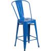 Flash Furniture Lily Commercial Grade 4 Pack 24″ High Black Metal Indoor-Outdoor Counter Height Stool with Removable Back(Blue)