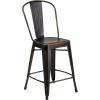 Flash Furniture Lily Commercial Grade 4 Pack 24″ High Black Metal Indoor-Outdoor Counter Height Stool with Removable Back(Copper)