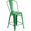Flash Furniture Lily Commercial Grade 4 Pack 24″ High Black Metal Indoor-Outdoor Counter Height Stool with Removable Back(Green)