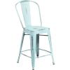 Flash Furniture Lily Commercial Grade 4 Pack 24″ High Black Metal Indoor-Outdoor Counter Height Stool with Removable Back(Green-blue)