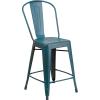 Flash Furniture Lily Commercial Grade 4 Pack 24″ High Black Metal Indoor-Outdoor Counter Height Stool with Removable Back(Kelly Blue-teal)