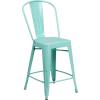 Flash Furniture Lily Commercial Grade 4 Pack 24″ High Black Metal Indoor-Outdoor Counter Height Stool with Removable Back(Mint Green)