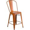 Flash Furniture Lily Commercial Grade 4 Pack 24″ High Black Metal Indoor-Outdoor Counter Height Stool with Removable Back(Orange)