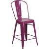 Flash Furniture Lily Commercial Grade 4 Pack 24″ High Black Metal Indoor-Outdoor Counter Height Stool with Removable Back(Purple)