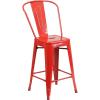 Flash Furniture Lily Commercial Grade 4 Pack 24″ High Black Metal Indoor-Outdoor Counter Height Stool with Removable Back(Red)