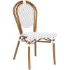 Flash Furniture Lourdes Indoor/Outdoor Commercial Thonet Bistro Stack Chair – Black/White PE Rattan Back and Seat – Natural Bamboo Print Metal Frame – 2 PK(White & Gray/Natural Frame)