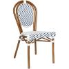 Flash Furniture Lourdes Indoor/Outdoor Commercial Thonet Bistro Stack Chair – Black/White PE Rattan Back and Seat – Natural Bamboo Print Metal Frame – 2 PK(White & Navy/Natural Frame)
