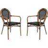 Flash Furniture Marseille Indoor/Outdoor Commercial Bistro Stack Chair – Curved Arms – Black Textilene Back and Seat – NAT Bamboo Print Metal Frame – Set of 4(Black/Natural Frame)