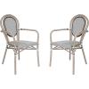 Flash Furniture Marseille Indoor/Outdoor Commercial Bistro Stack Chair – Curved Arms – Black Textilene Back and Seat – NAT Bamboo Print Metal Frame – Set of 4(Black & White/Light Natural Frame)