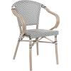 Flash Furniture Marseille Indoor/Outdoor Commercial Bistro Stack Chair – Curved Arms – Black Textilene Back and Seat – Natural Bamboo Print Metal Frame – 2 PK(Black & White/Light Natural Frame)