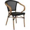 Flash Furniture Marseille Indoor/Outdoor Commercial Bistro Stack Chair – Curved Arms – Black Textilene Back and Seat – Natural Bamboo Print Metal Frame – 2 PK(Black/Natural Frame)