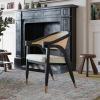 Flash Furniture Naomi Cane Rattan Dining and Accent Chair, Commercial Grade Solid Wood Frame with Gold Accent Legs, Beige Upholstered Padded Seat, Natural/Black(Black)