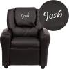 Flash Furniture Personalized Brown LeatherSoft Kids Recliner with Cup Holder and Headrest