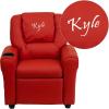 Flash Furniture Personalized Red Vinyl Kids Recliner with Cup Holder and Headrest