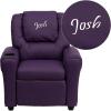 Flash Furniture Personalized Vinyl Kids Recliner with Cup Holder and Headrest, Purple