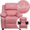 Flash Furniture Pink BT-7985-KID-PINK-TXTEMB-GG: Personalized Deluxe Padded Vinyl Kids Recliner with Storage Arms