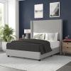 Flash Furniture Quinn Upholstered Platform Bed – Beige Channel Stitched Wingback Headboard – King – Mattress Foundation with Slatted Supports – No Box Spring Needed(Grey)