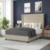 Flash Furniture Quinn Upholstered Platform Bed – Beige Channel Stitched Wingback Headboard – King – Mattress Foundation with Slatted Supports – No Box Spring Needed(Beige)