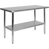 Flash Furniture Reader Stainless Steel 18 Gauge Prep and Work Table with 1.5″ Backsplash and Undershelf – NSF Certified – 72″W x 30″D x 36″H(24″ x 48″ without Backsplash)
