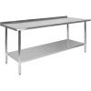 Flash Furniture Reader Stainless Steel 18 Gauge Prep and Work Table with 1.5″ Backsplash and Undershelf – NSF Certified – 72″W x 30″D x 36″H(30″ x 72″ with Backsplash)