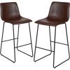 Flash Furniture Reagan 24″ LeatherSoft Counter Height Stools with Footrest, Mid-Century Modern Bucket Style Dining Chairs, Set of 2, Light Gray(Dark Brown)