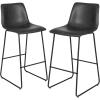 Flash Furniture Reagan 24″ LeatherSoft Counter Height Stools with Footrest, Mid-Century Modern Bucket Style Dining Chairs, Set of 2, Light Gray(Grey)