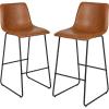 Flash Furniture Reagan 24″ LeatherSoft Counter Height Stools with Footrest, Mid-Century Modern Bucket Style Dining Chairs, Set of 2, Light Gray(Light Brown)