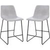 Flash Furniture Reagan 24″ LeatherSoft Counter Height Stools with Footrest, Mid-Century Modern Bucket Style Dining Chairs, Set of 2, Light Gray(Light Gray)