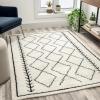 Flash Furniture Roxy Geometric Style Bohemian Shag Area Rug with Jute and Polyester Backing – 8′ x 10′ – Ivory(Ivory/Black)