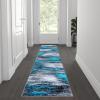 Flash Furniture Rylan Collection Contemporary Area Rug – High Pile Blue Olefin Rug – 2′ x 7′ Area Rug – Jute Backing – Hallway, Entryway, Bedroom, Living Room(Turquoise)