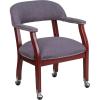 Flash Furniture Sarah Navy Vinyl Luxurious Conference Chair with Accent Nail Trim and Casters(Gray Fabric)