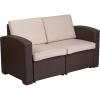 Flash Furniture Seneca Chocolate Brown Faux Rattan Loveseat with All-Weather Beige Cushions(Chocolate Brown)