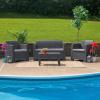 Flash Furniture Seneca Light Gray Faux Rattan Loveseat with All-Weather Light Grey Cushions(Dark Gray)