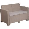 Flash Furniture Seneca Light Gray Faux Rattan Loveseat with All-Weather Light Grey Cushions(Light Gray)