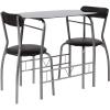 Flash Furniture Sutton 3 Piece Space-Saver Bistro Set with Black Glass Top Table and Black Vinyl Padded Chairs(Black)