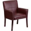 Flash Furniture Taylor LeatherSoft Upholstered Executive Side Reception Chair, Lobby Chair with Cushions and Padded Arms, Black(Burgundy)